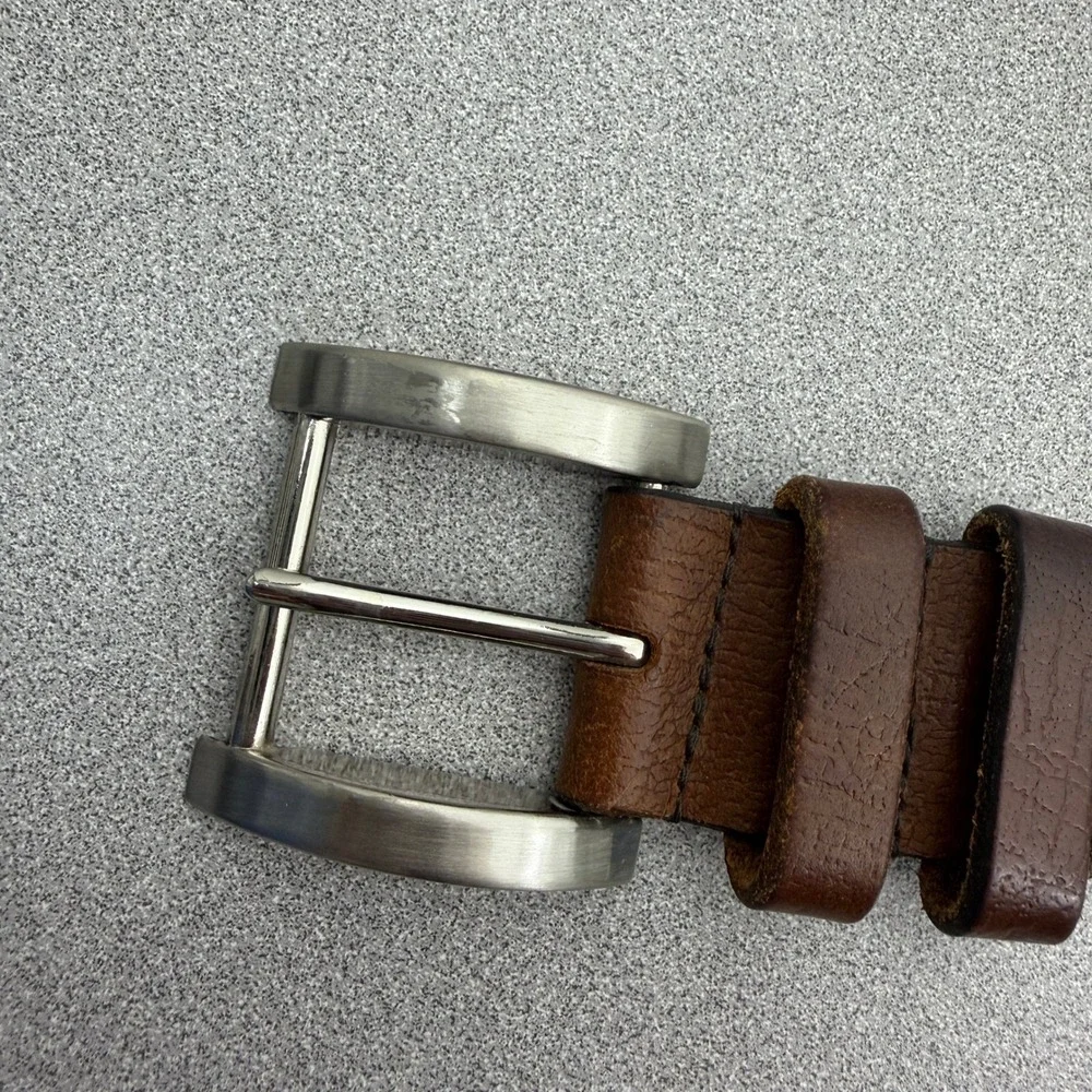 LeJon Tulliani Brown Leather Belt Mens Size 32 68401 Silver Buckle Classic USA